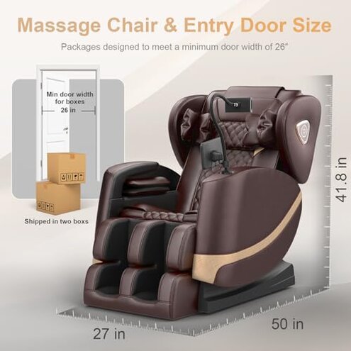 FURNIMAT 2025 Massage Chair Full Body, Zero Gravity Massage Chair with 10 Fix Rollers, Heating, Foot Massage, Auto Modes, Bluetooth Speaker, Touch Screen Controller (Brown Premium)