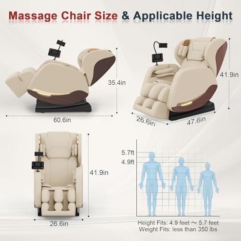 2025 Massage Chair, Massage Chairs Full Body and Recliner with 10 Fixed Points, Zero Gravity, Wood Grain Leather, Foot Massage, Airbags, Lumbar Heating, Bluetooth and Control Screen (Creamy White)