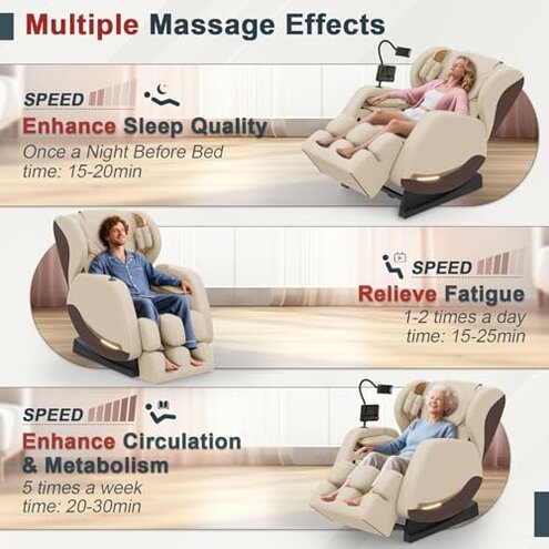 2025 Massage Chair, Massage Chairs Full Body and Recliner with 10 Fixed Points, Zero Gravity, Wood Grain Leather, Foot Massage, Airbags, Lumbar Heating, Bluetooth and Control Screen (Creamy White)