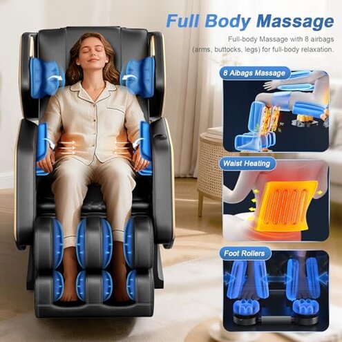 NAGLIFOR Massage Chair Full Body, Zero Gravity Massage Chair 2025 for Back Fatigue with 10 Fixed Rollers, Airbags, Phone Controller, Heating, Bluetooth Speaker, Nightlights for Living Room, Bedroom