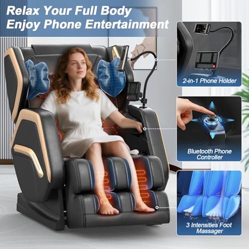 NAGLIFOR Massage Chair Full Body, Zero Gravity Massage Chair 2025 for Back Fatigue with 10 Fixed Rollers, Airbags, Phone Controller, Heating, Bluetooth Speaker, Nightlights for Living Room, Bedroom