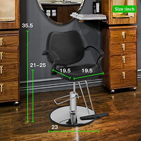 BestMassage | Barber Chair | Hydraulic Styling Chair | PU Leather | Adjustable Height | Footrest | Anti-Slip Chrome Base | Heavy-Duty Steel Frame | Black | for Hair Stylists & Home Use
