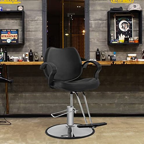 BestMassage | Barber Chair | Hydraulic Styling Chair | PU Leather | Adjustable Height | Footrest | Anti-Slip Chrome Base | Heavy-Duty Steel Frame | Black | for Hair Stylists & Home Use