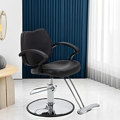 BestMassage | Barber Chair | Hydraulic Styling Chair | PU Leather | Adjustable Height | Footrest | Anti-Slip Chrome Base | Heavy-Duty Steel Frame | Black | for Hair Stylists & Home Use