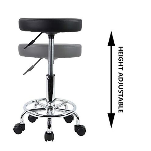KKTONER PU Leather Round Rolling Stool with Foot Rest Swivel Height Adjustment Spa Drafting Salon Tattoo Work Office Massage Stools Task Chair Small (Black)