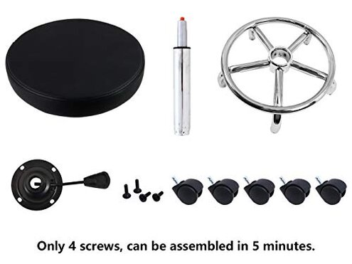 KKTONER PU Leather Round Rolling Stool with Foot Rest Swivel Height Adjustment Spa Drafting Salon Tattoo Work Office Massage Stools Task Chair Small (Black)