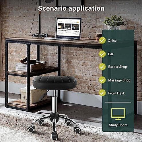 BFTOU Black Minimalist Square Swivel Stool with Wheel for Work SPA Shop Massage Height-Adjustable and Cost-Effective Rolling Stool Chair