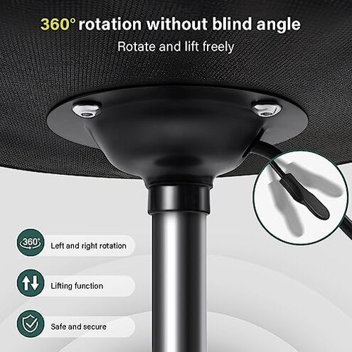BFTOU Black Minimalist Square Swivel Stool with Wheel for Work SPA Shop Massage Height-Adjustable and Cost-Effective Rolling Stool Chair