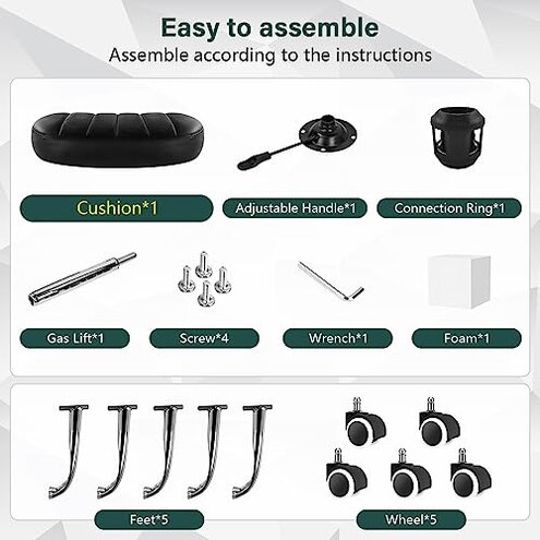 BFTOU Black Minimalist Square Swivel Stool with Wheel for Work SPA Shop Massage Height-Adjustable and Cost-Effective Rolling Stool Chair