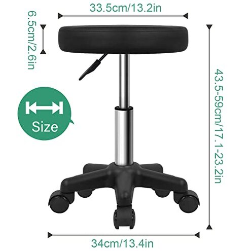FURWOO Round Rolling Stool Height Adjustable Stool with Wheels for Spa Salon Massage Black