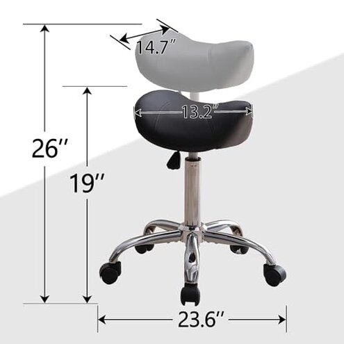 FIRAVOE Saddle Stool, Swivel Saddle Stools with Wheels, Adjustable Rolling Stool 18"-26", Faux Leather Rolling Saddle Stool for Salon, Massage, Clinic, Lab, Office (Black, 1PCS (18"-26"))