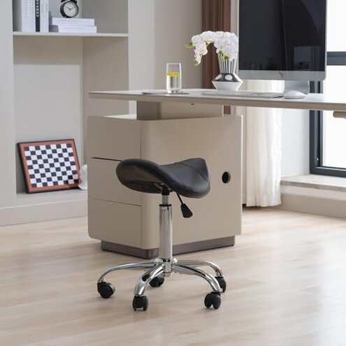 FIRAVOE Saddle Stool, Swivel Saddle Stools with Wheels, Adjustable Rolling Stool 18"-26", Faux Leather Rolling Saddle Stool for Salon, Massage, Clinic, Lab, Office (Black, 1PCS (18"-26"))