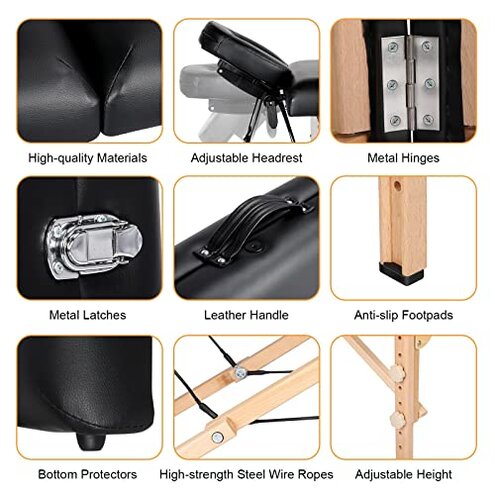 Yaheetech Massage Table Portable Lash Beds Spa Bed Massage Couch Foldable Spa Tables Adjustable 2 Fold with Non-Woven Bag 24 inch, Black