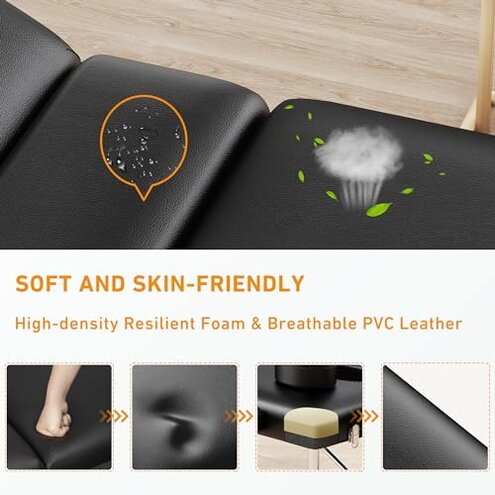 Massage Table Portable 84" Long 24" Wide Professional 3 Sections Reclining Massage Couch, Aluminum Adjustable Esthetician Bed Tattoo Table SPA Lash Salon Bed with Carrying Bag (Black)