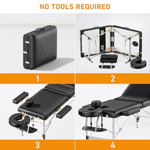 Massage Table Portable 84" Long 24" Wide Professional 3 Sections Reclining Massage Couch, Aluminum Adjustable Esthetician Bed Tattoo Table SPA Lash Salon Bed with Carrying Bag (Black)