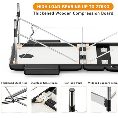 Massage Table Portable 84" Long 24" Wide Professional 3 Sections Reclining Massage Couch, Aluminum Adjustable Esthetician Bed Tattoo Table SPA Lash Salon Bed with Carrying Bag (Black)