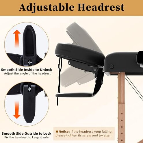 civama Massage Table Massage Bed Portable, 29 LBs Light Weight 2 Section Foldable Tattoo Bed Facial Care Spa Lash Bed Height Adjustable Sturdy Wooden Frame with Accessories Carrying Bag, Black