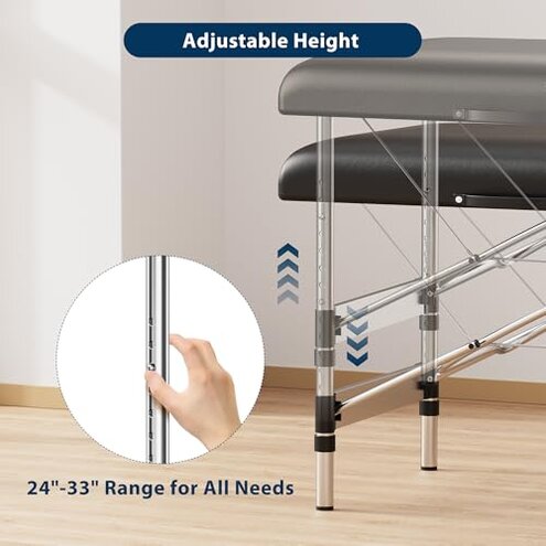 Brelley Massage Table Portable, 2-Fold Lash Bed with Side Pocket, Adjustable Height, Sturdy Aluminum Frame, Esthetician Spa Facial Tattoo Bed with Face Cradle & Carrying Bag, Black