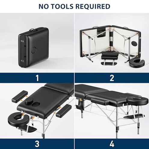 Brelley Massage Table Portable, 2-Fold Lash Bed with Side Pocket, Adjustable Height, Sturdy Aluminum Frame, Esthetician Spa Facial Tattoo Bed with Face Cradle & Carrying Bag, Black