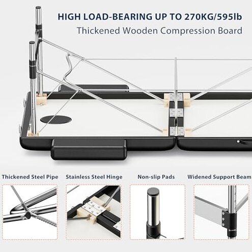 Brelley Massage Table Portable, 2-Fold Lash Bed with Side Pocket, Adjustable Height, Sturdy Aluminum Frame, Esthetician Spa Facial Tattoo Bed with Face Cradle & Carrying Bag, Black