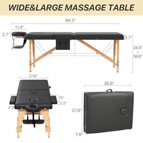 KCC Memory Foam Massage Table Premium Portable Foldable Massage Bed Height Adjustable, 84 Inches Long 28 Inchs Wide Home Salon Spa Bed Tattoo Table with Accessories &Carrying Case, Easy Set Up
