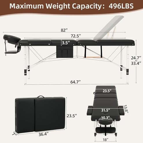 ABET Massage Table, 2 Fold Portable Lash Bed for Eyelash Extensions, Height Adjustable Lightweight Professional Facial Spa Beauty Salon Tattoo Table, Wood Feet & Pink