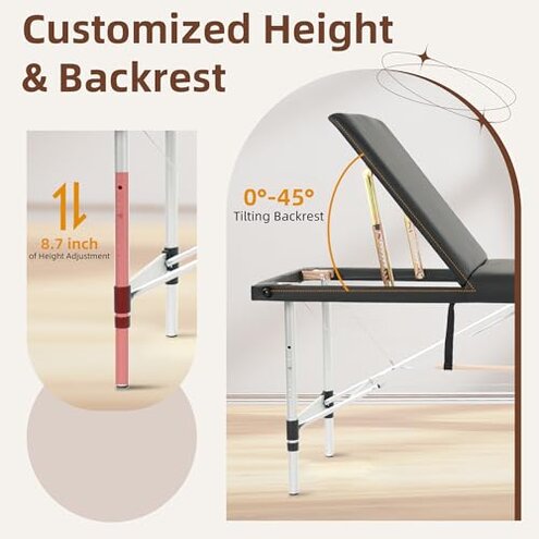 ABET Massage Table, 2 Fold Portable Lash Bed for Eyelash Extensions, Height Adjustable Lightweight Professional Facial Spa Beauty Salon Tattoo Table, Wood Feet & Pink