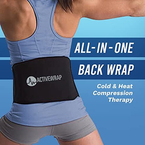 ActiveWrap - Back Ice Pack for Back Pain, Swelling, Sprain, Spasm, Stiffness and More, Reusable Ice Pack for Injuries with Compression Strap, Use for Hot and Cold Therapy, Small/Medium