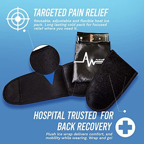 ActiveWrap - Back Ice Pack for Back Pain, Swelling, Sprain, Spasm, Stiffness and More, Reusable Ice Pack for Injuries with Compression Strap, Use for Hot and Cold Therapy, Small/Medium