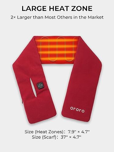 ORORO Heated Scarf, Up to 12 Hours of Warmth, Heated Neck Warmer with USB-C Rechargeable Battery (Red)