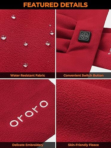 ORORO Heated Scarf, Up to 12 Hours of Warmth, Heated Neck Warmer with USB-C Rechargeable Battery (Red)
