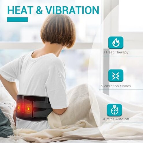Comfytemp Cordless Heating Pad with Massager for Back Pain Relief, Portable Lower Back Massager FSA Eligible HSA Rechargeable, Birthday Gifts for Women Men Mom Dad Seniors Christmas 3 Heat 30 Auto-Off