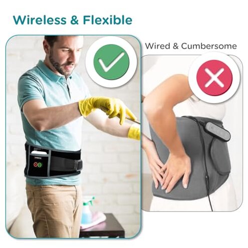 Comfytemp Cordless Heating Pad with Massager for Back Pain Relief, Portable Lower Back Massager FSA Eligible HSA Rechargeable, Birthday Gifts for Women Men Mom Dad Seniors Christmas 3 Heat 30 Auto-Off