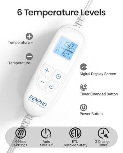 RENPHO Electric Heating Pad for Back Pain Relief, Birthday Christmas Gifts for Women Men Mom Dad Elderly, FSA Eligible Items Only List, Large Heat Pad for Neck Shoulders, 24"x33", ETL Certified, Gray