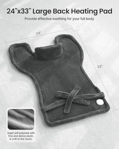 RENPHO Electric Heating Pad for Back Pain Relief, Birthday Christmas Gifts for Women Men Mom Dad Elderly, FSA Eligible Items Only List, Large Heat Pad for Neck Shoulders, 24"x33", ETL Certified, Gray