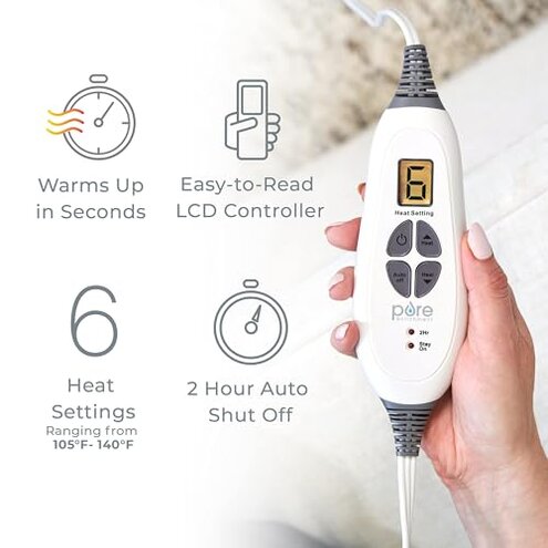 Pure Enrichment® PureRelief® XL Heating Pad - 12" x 24" Electric Heating Pad for Back Pain & Cramps, 6 Heat Settings, Soft Machine Wash Fabric, Auto-Off & Moist Heat (Charcoal Gray)