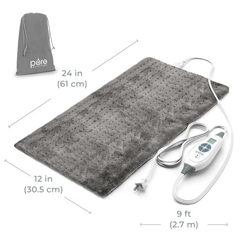 Pure Enrichment® PureRelief® XL Heating Pad - 12" x 24" Electric Heating Pad for Back Pain & Cramps, 6 Heat Settings, Soft Machine Wash Fabric, Auto-Off & Moist Heat (Charcoal Gray)