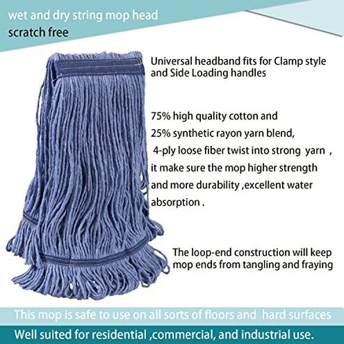 Midoneat Heavy Duty Commercial Industrial Mop ,58" Looped-End String Wet Cotton Mops for Floor Cleaning, Including Three mop Head Replacement