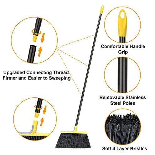 4 Packs Outdoor Broom for Floor Cleaning with 58" Long Handle, Heavy-Duty Commercial Brooms for Sweeping Indoor Outdoor Courtyard Restaurant Garage Patio Decks Mall Market Kitchen Office Lobby Shop