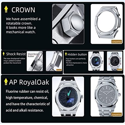 Soft Silicone Strap Metal Case For GA2100VB-1A,GA2100-1A1,GA2100-7A,GA2100SKE-7A, GA2100-1AJF,GA2100CA-8A,GA2100-4A,GA2110ET-8A,GA2110ET-2A,GA2110SU-3A Mod Retrofit Kit