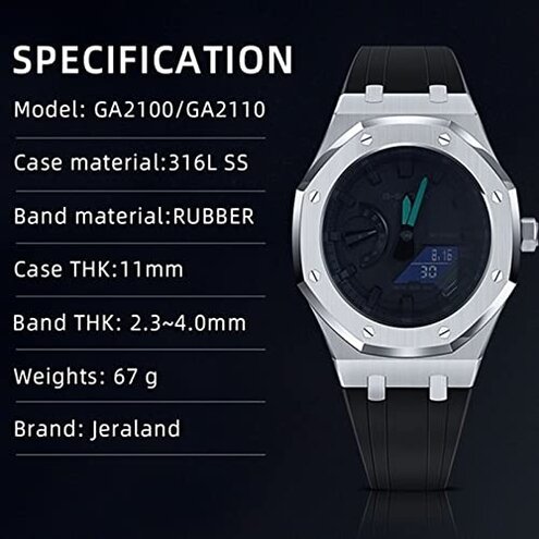 Soft Silicone Strap Metal Case For GA2100VB-1A,GA2100-1A1,GA2100-7A,GA2100SKE-7A, GA2100-1AJF,GA2100CA-8A,GA2100-4A,GA2110ET-8A,GA2110ET-2A,GA2110SU-3A Mod Retrofit Kit