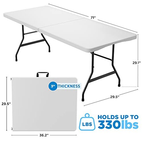 Sorfey Folding Table 6-Foot X 30 inch, White Plastic