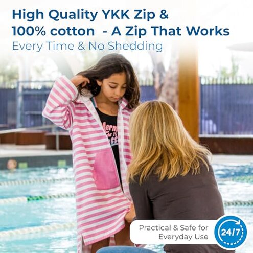 Kids Bathrobe & Hooded Towels for Kids - Ultra Soft Turkish Bath Towels with Terry Lining, Zip & Pockets - Bath, Home & Beach Cover Up, Swim Poncho – Ideal Gift for Boys & Girls - Medium (5-8 Years)