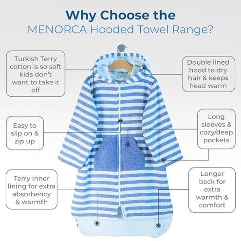 Kids Bathrobe & Hooded Towels for Kids - Ultra Soft Turkish Bath Towels with Terry Lining, Zip & Pockets - Bath, Home & Beach Cover Up, Swim Poncho – Ideal Gift for Boys & Girls - Medium (5-8 Years)