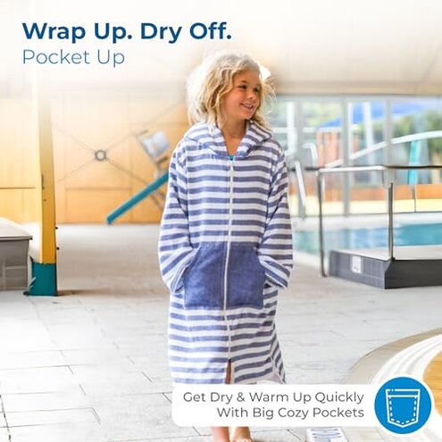 Kids Bathrobe & Hooded Towels for Kids - Ultra Soft Turkish Bath Towels with Terry Lining, Zip & Pockets - Bath, Home & Beach Cover Up, Swim Poncho – Ideal Gift for Boys & Girls - Medium (5-8 Years)