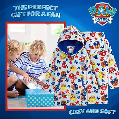 Paw Patrol Blanket Hoodie for Kids Toddlers, Fleece Wearable Blanket with Sherpa Hood, Marshall Rubble Chase Gifts for Kids (Blue, 4-6 Years)