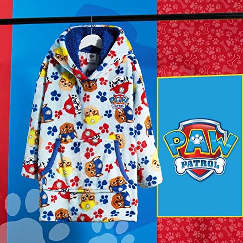 Paw Patrol Blanket Hoodie for Kids Toddlers, Fleece Wearable Blanket with Sherpa Hood, Marshall Rubble Chase Gifts for Kids (Blue, 4-6 Years)