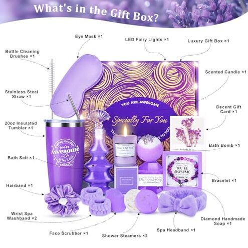 WILLOWISH 15 Pcs Self-Care Gifts for Women - Purple, Medium