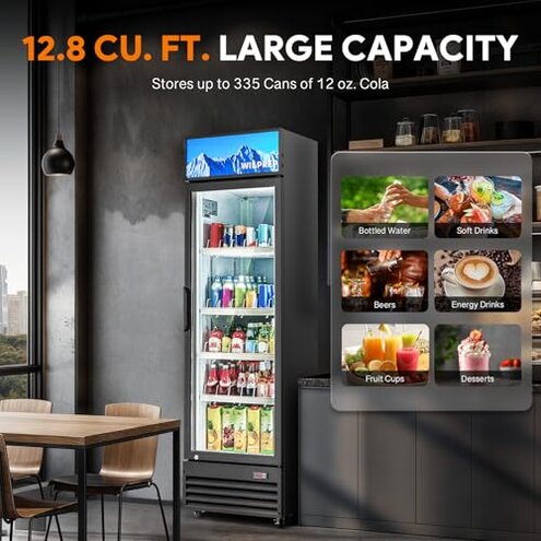 Beverage Cooler Commercial Refrigerator 10 Cu.Ft. Glass Door Display Refrigerator with LED Light, 5 Shelves, Display Commercial Beverage Refrigeratorfor Restaurant Cafe Bar Store (10 Cu.Ft.)