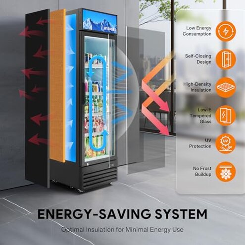 Beverage Cooler Commercial Refrigerator 10 Cu.Ft. Glass Door Display Refrigerator with LED Light, 5 Shelves, Display Commercial Beverage Refrigeratorfor Restaurant Cafe Bar Store (10 Cu.Ft.)